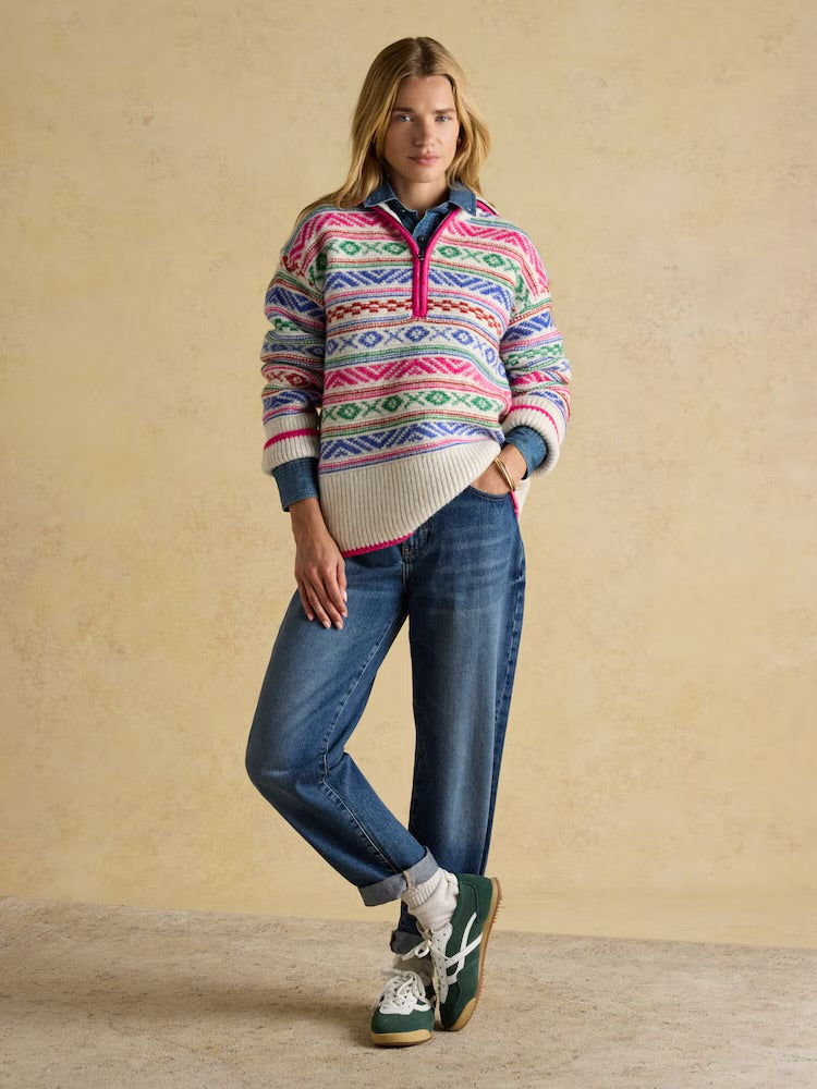 Joules Womens Allaway Fairisle Quarter Zip Jumper At781703 Clothing S / Multi,M / Multi,L / Multi,XL / Multi
