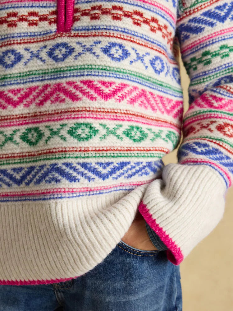 Joules Womens Allaway Fairisle Quarter Zip Jumper At781703 Clothing S / Multi,M / Multi,L / Multi,XL / Multi