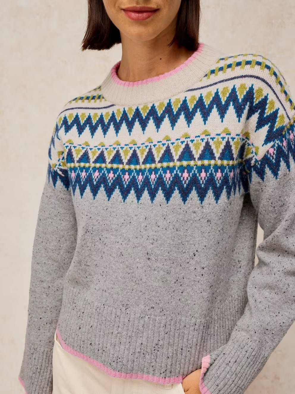 White Stuff Womens Cedar Fairisle Jumper 447470 Grey Multi Clothing UK8 / Grey,UK10 / Grey,UK12 / Grey,UK14 / Grey,UK16 / Grey