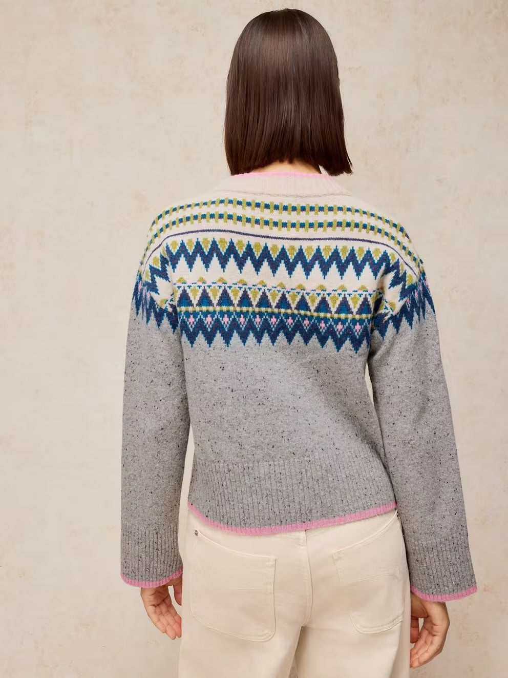 White Stuff Womens Cedar Fairisle Jumper 447470 Grey Multi Clothing UK8 / Grey,UK10 / Grey,UK12 / Grey,UK14 / Grey,UK16 / Grey