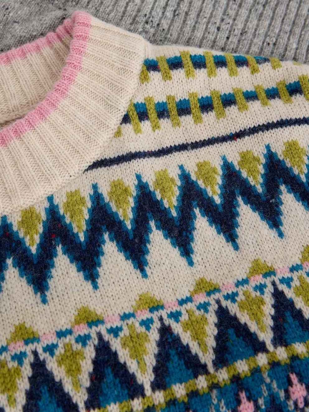 White Stuff Womens Cedar Fairisle Jumper 447470 Grey Multi Clothing UK8 / Grey,UK10 / Grey,UK12 / Grey,UK14 / Grey,UK16 / Grey