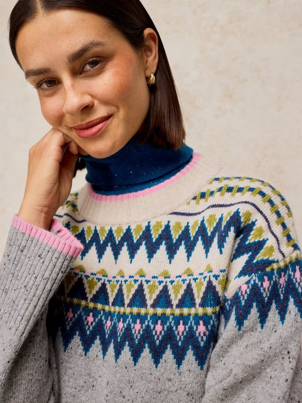 White Stuff Womens Cedar Fairisle Jumper 447470 Grey Multi Clothing UK8 / Grey,UK10 / Grey,UK12 / Grey,UK14 / Grey,UK16 / Grey