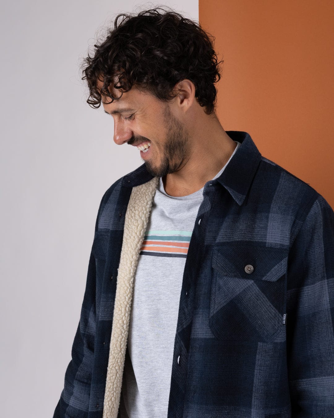 Saltrock Mens Woody Sherpa Lined Shacket Blue Clothing S / Blue,M / Blue,L / Blue,XL / Blue