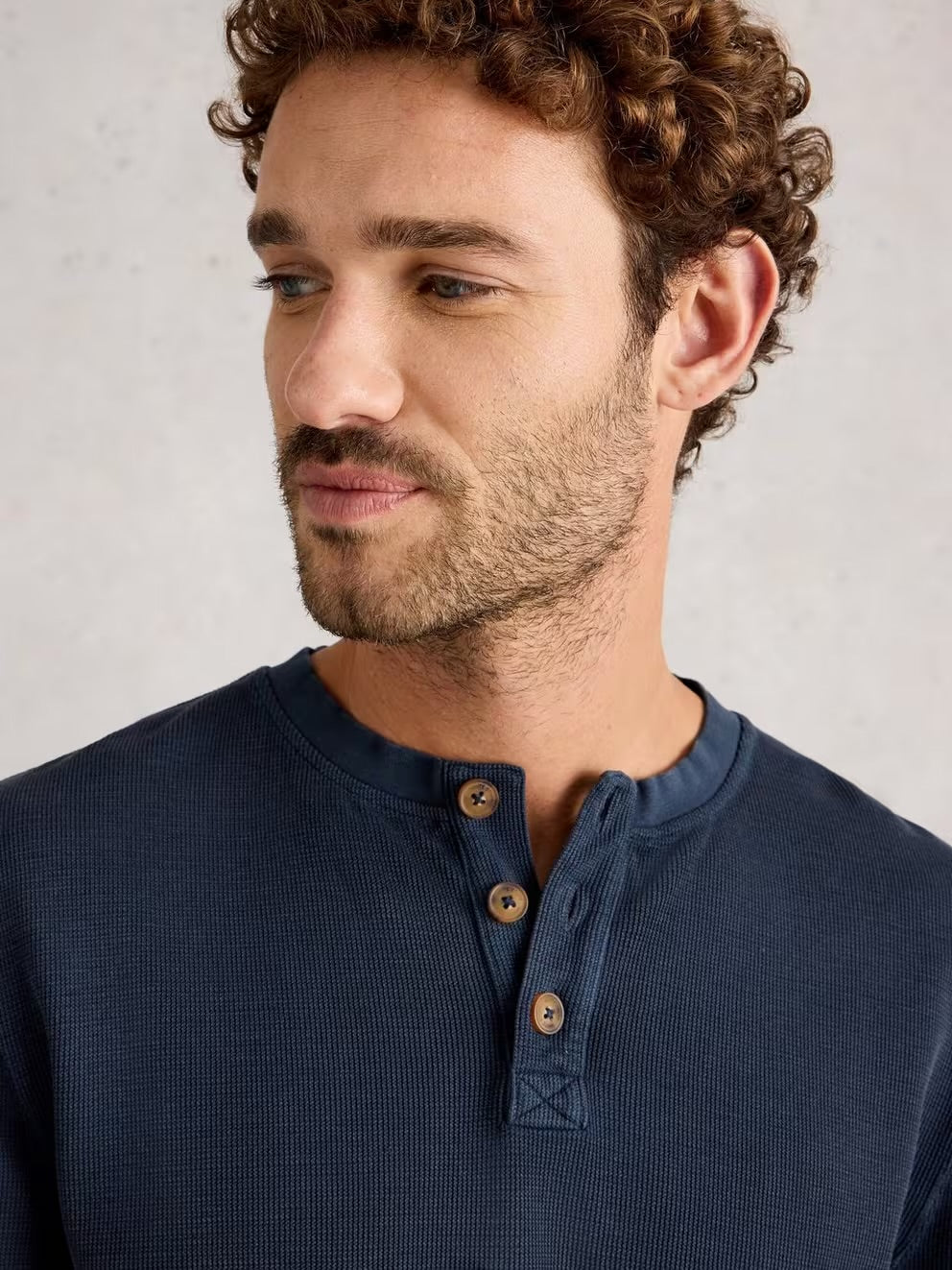 White Stuff Mens Helston Waffle Henley T-Shirt 444618 Navy Clothing M / Navy,L / Navy,XL / Navy,XXL / Navy