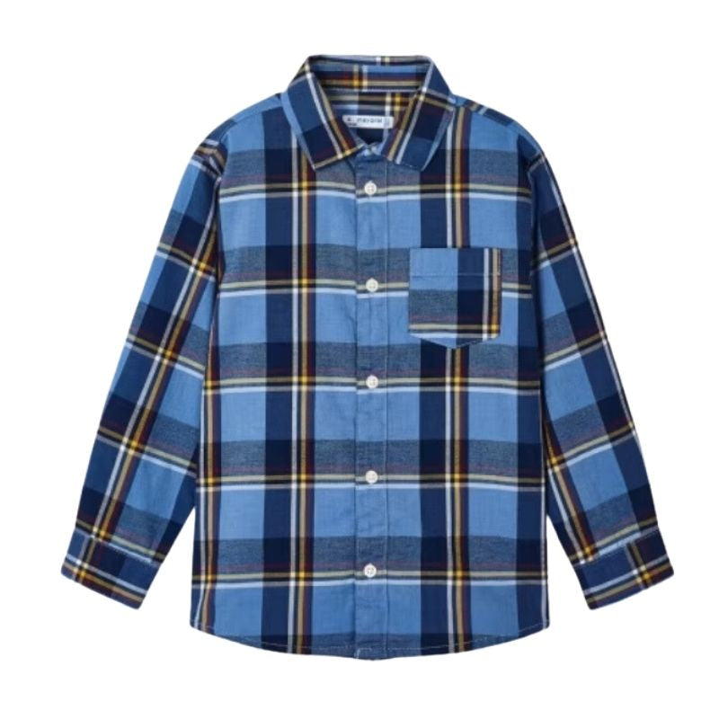 Mayoral Boys Checked Shirt 4111 Blue Clothing 3YRS / Blue,4YRS / Blue,5YRS / Blue,6YRS / Blue,7YRS / Blue,8YRS / Blue,9YRS / Blue