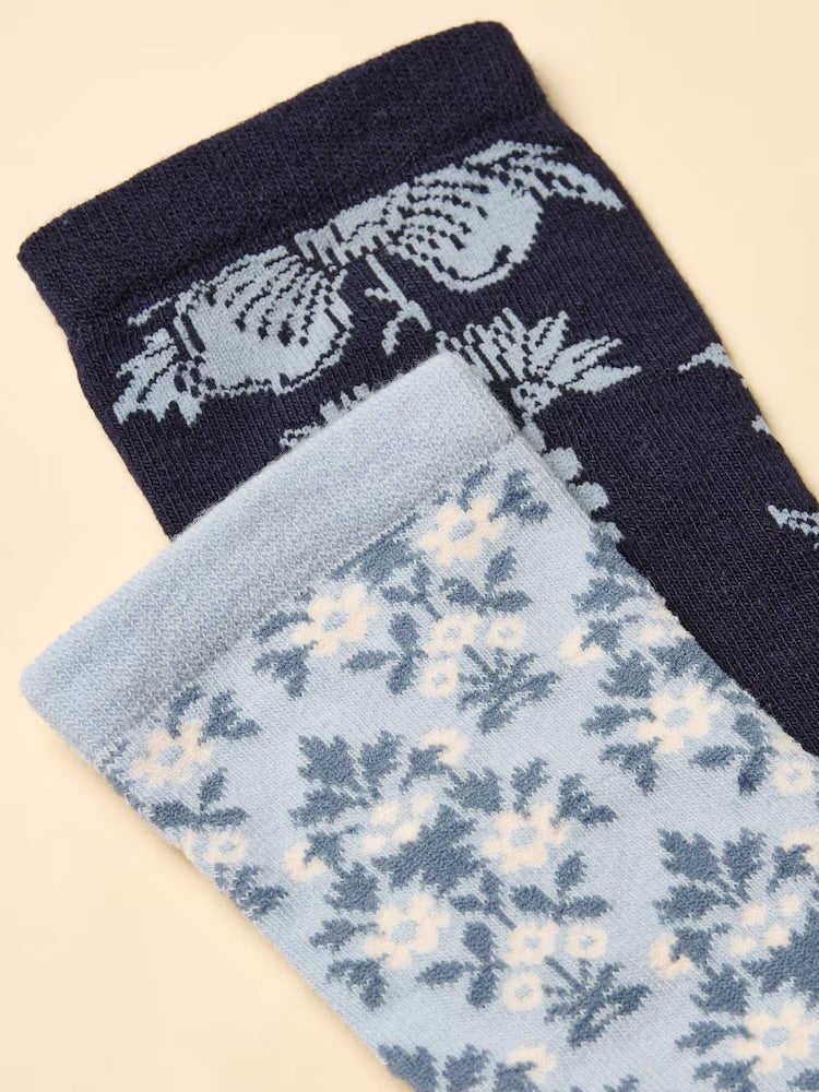 Joules Womens Eday 2 Pack Socks Av7347 Blue Flower Clothing ONE SIZE / Blue