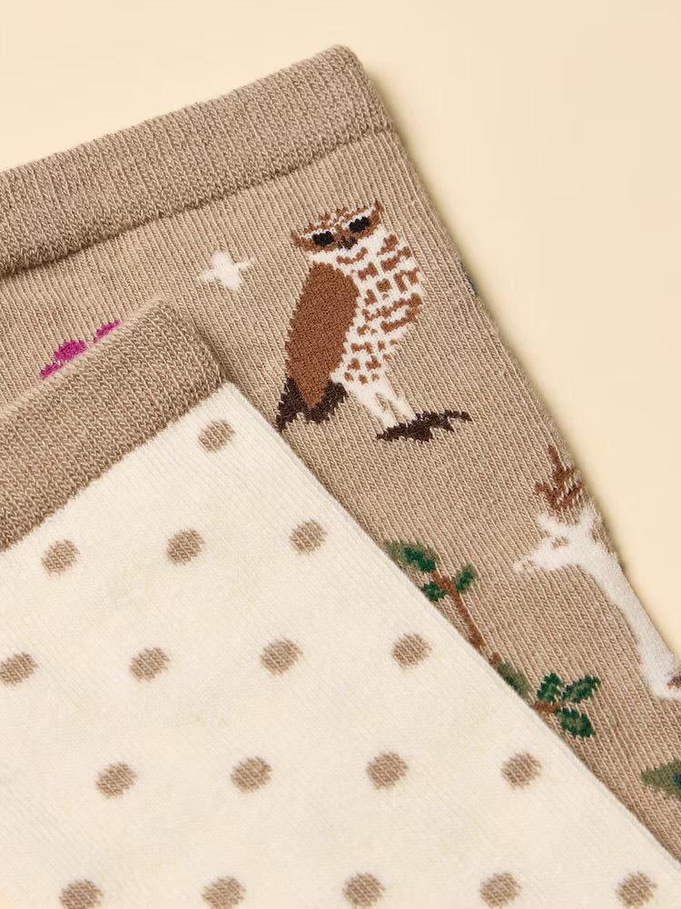 Joules Women Eday 2 Pack Socks At6899 Beige Wood Clothing ONE SIZE / Beige