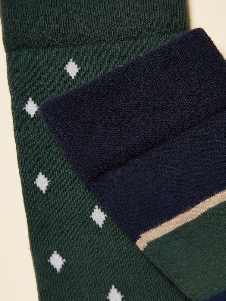 Joules Mens Kingsbury 2 Pack Socks At6855 Multi Stripe Clothing ONE SIZE / Multi