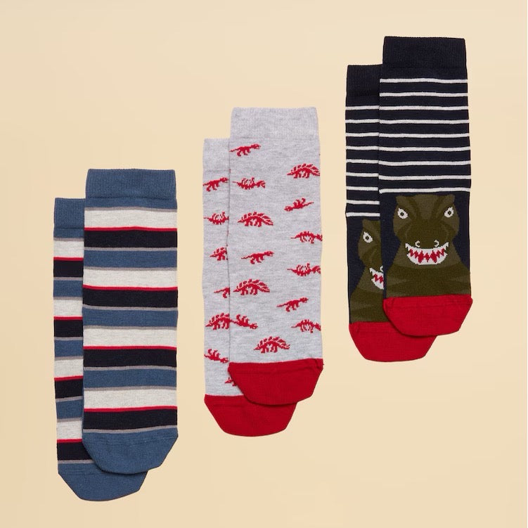 Joules 3 Pack Neatfeet Socks Dino Aw25 Clothing UK6-8 / Multi,UK9-12 / Multi,UK13-3 / Multi
