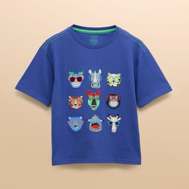 Joules Boys Archie T-Shirt E56236 Blue Faces Clothing 2YRS / Blue,3YRS / Blue,4YRS / Blue,5YRS / Blue,6YRS / Blue