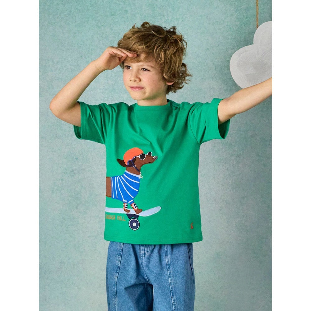 Joules Boys Archie T-Shirt W38-105 Green Skate Dog Clothing 4YRS / Green,5YRS / Green,6YRS / Green,8YRS / Green
