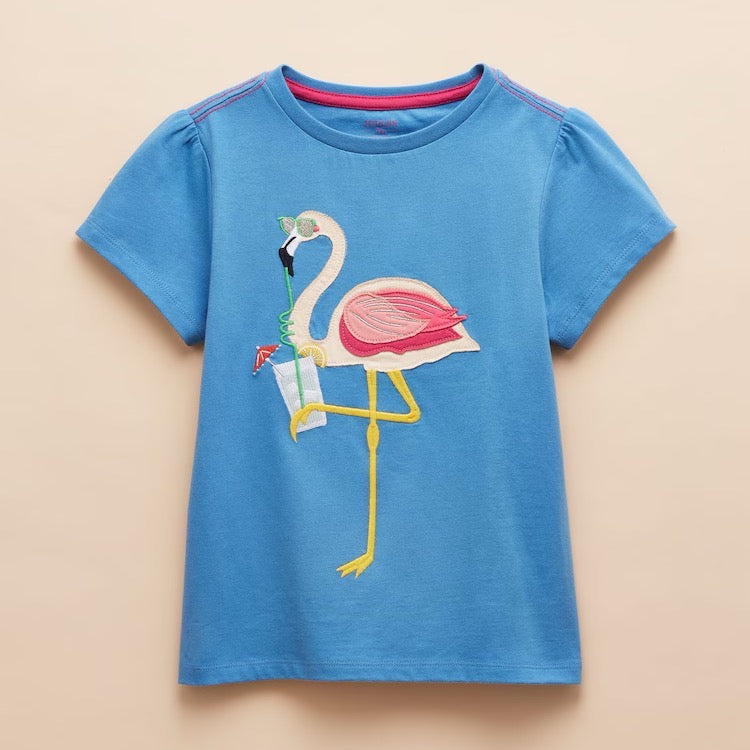 Joules Girls Astra T-Shirt E59022 Blue Flamingo Clothing 3YRS / Blue,4YRS / Blue,5YRS / Blue,6YRS / Blue,8YRS / Blue