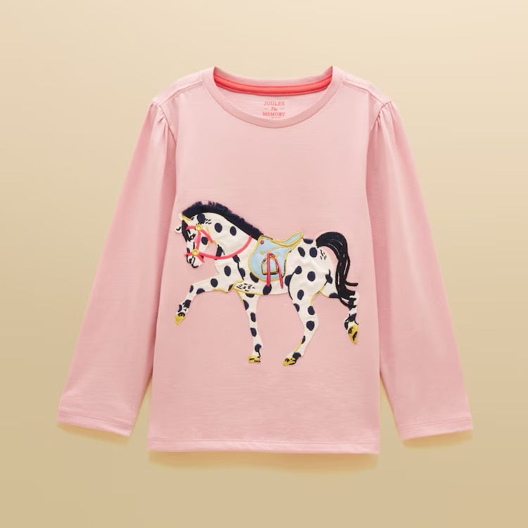 Joules Girls Ava T-Shirt G16-024 Pink Horse Clothing 4YRS / Pink,5YRS / Pink,6YRS / Pink,7YRS / Pink,8YRS / Pink,10YRS / Pink