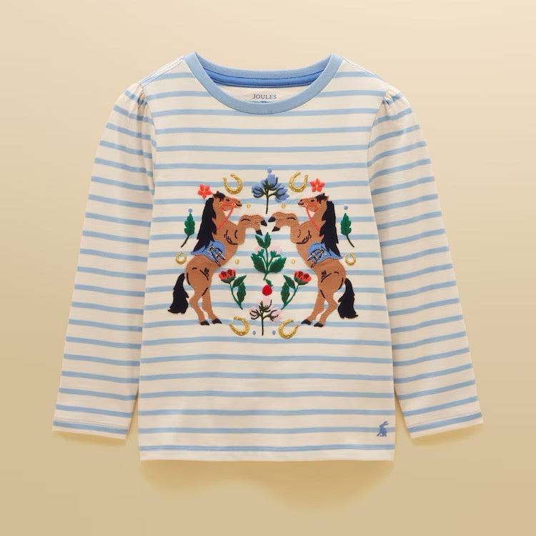 Joules Girls Ava T-Shirt V29-289 Horse Stripe Clothing 4YRS / Blue,5YRS / Blue,6YRS / Blue,7YRS / Blue,8YRS / Blue,9YRS / Blue,10YRS / Blue