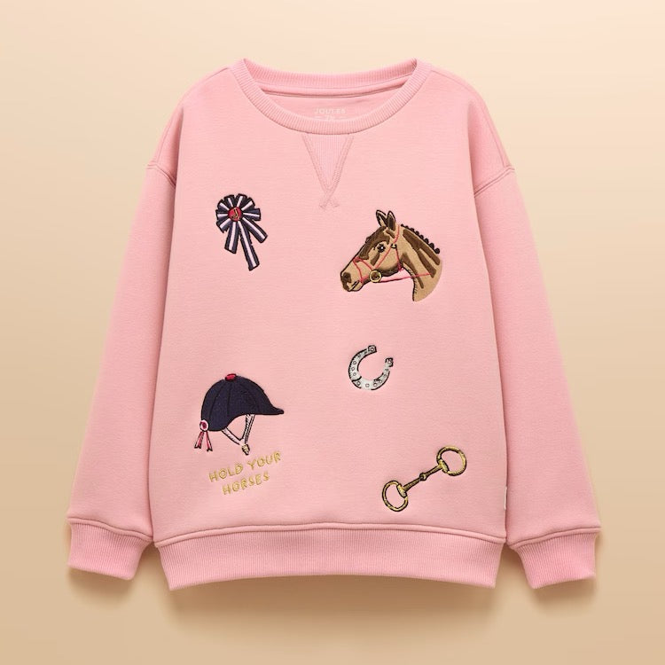 Joules Girls Mackenzie Sweatshirt An2926 Pink Horses Clothing 4YRS / Pink,5YRS / Pink,6YRS / Pink,8YRS / Pink,10YRS / Pink