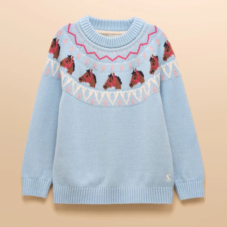 Joules Girls Pretty Fairisle Jumper Blue Horse Clothing 3-4YRS / Blue,5-6YRS / Blue,7-8YRS / Blue