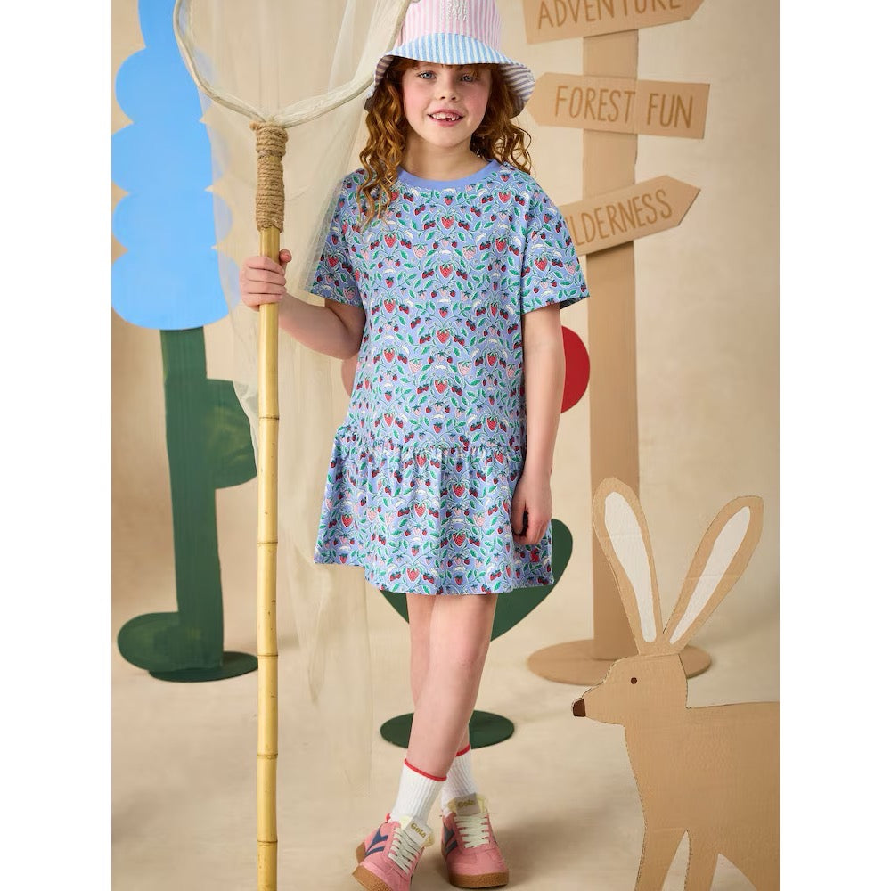 Joules Girls Sienna Dress H27174 Blue Strawberry Clothing 2YRS / Blue,3YRS / Blue,4YRS / Blue,5YRS / Blue,6YRS / Blue,7YRS / Blue,8YRS / Blue