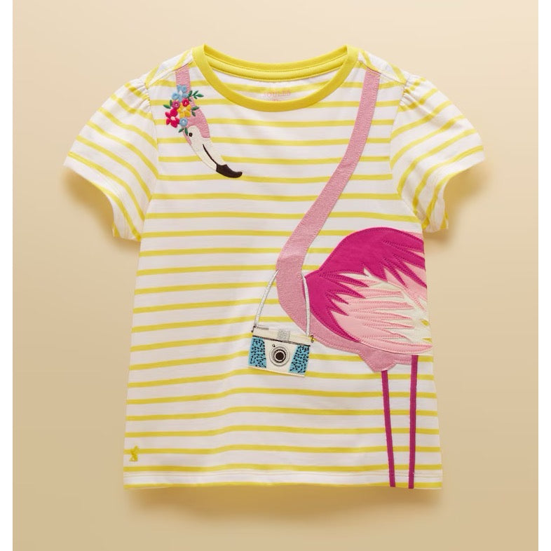 Joules Girls Yellow Flamingo T-Shirt  H27-228 Clothing 4YRS / Yellow,5YRS / Yellow,6YRS / Yellow,8YRS / Yellow