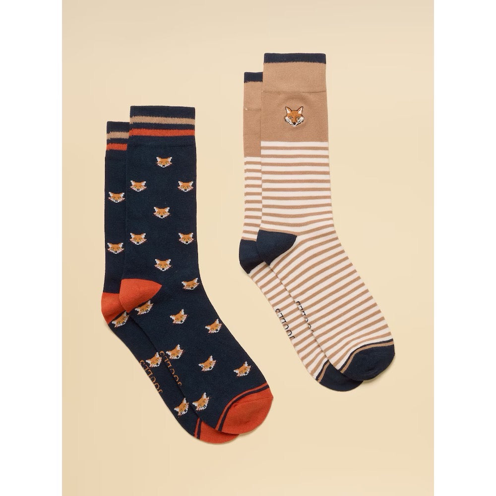 Joules Mens 2 Pack Socks G13-701 Tan Navy Fox