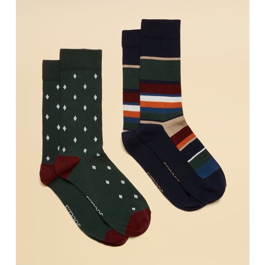 Joules Mens Kingsbury 2 Pack Socks At6855 Multi Stripe Clothing ONE SIZE / Multi