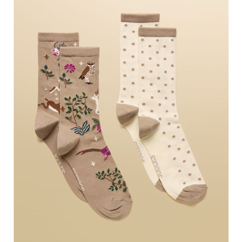 Joules Women Eday 2 Pack Socks At6899 Beige Wood Clothing ONE SIZE / Beige