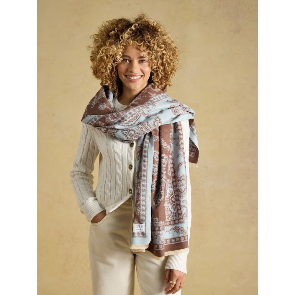 Joules Women Jacquard Scarf G53-056 Blue Brown Floral Clothing ONE SIZE / Blue