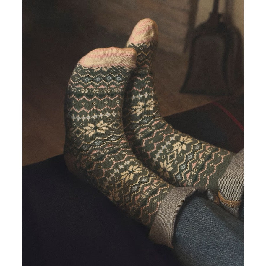 Joules Women Lucille Green Pink Fairisle Socks At6928 Clothing ONE SIZE / Green