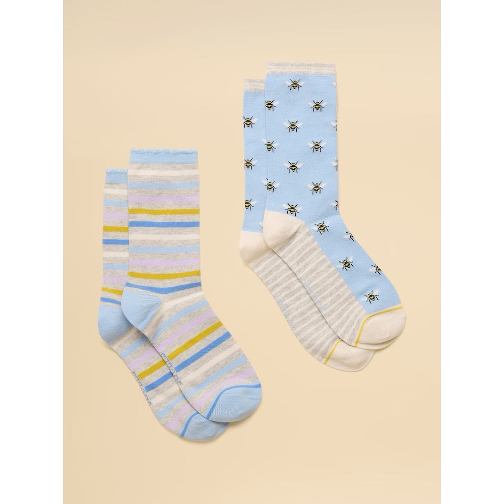 Joules Womens 2 Pack Everyday Socks G13-973 Blue Bee Clothing ONE SIZE / Blue