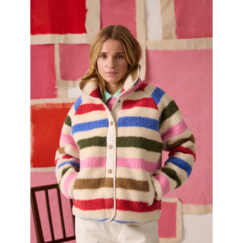 Joules Womens Borg Fleece Jacket W25-352 Multi Stripe Clothing UK8 / Multi,UK10 / Multi,UK12 / Multi,UK14 / Multi,UK16 / Multi