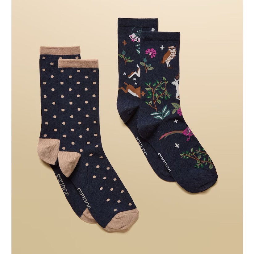Joules Womens Eday 2 Pack Socks At6897 Navy Wood Clothing ONE SIZE / Navy