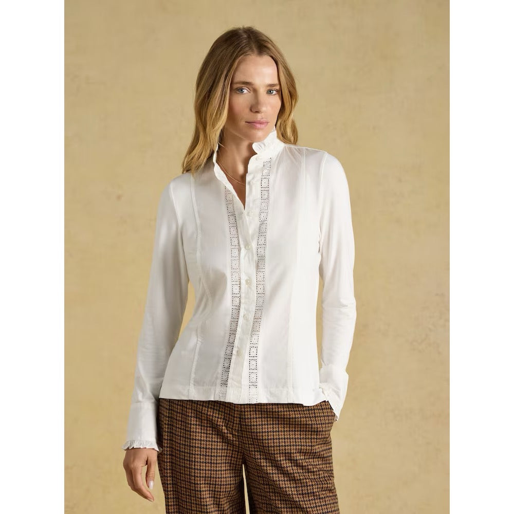 Joules Womens Felicity White Lace Insert Shirt G84-805 Clothing UK10 / White,UK12 / White,UK14 / White,UK16 / White