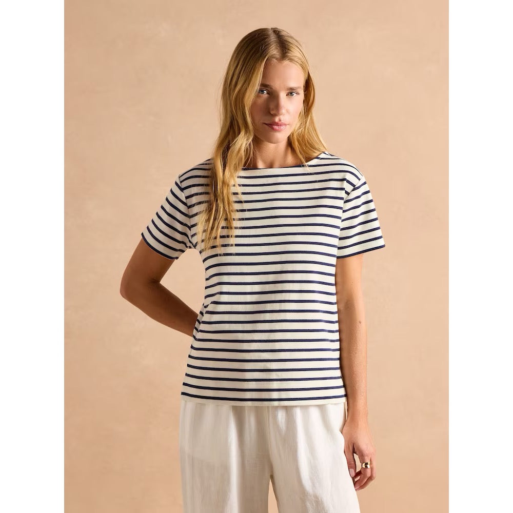 Joules Womens Harbour Ss Stripe T-Shirt Aw7-038 Cream Stripe Clothing UK12 / Cream,UK14 / Cream,UK16 / Cream