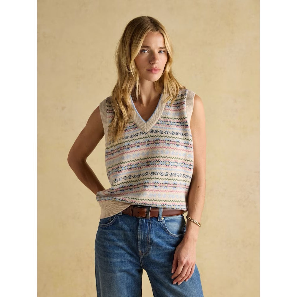 Joules Womens Islay Cream Fairisle Knitted Vest At8-028 Cream Clothing S / Cream,M / Cream,L / Cream