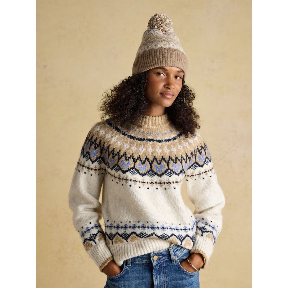 Joules Womens Kara Bobble Hat At5387 Natural Clothing ONE SIZE / Natural