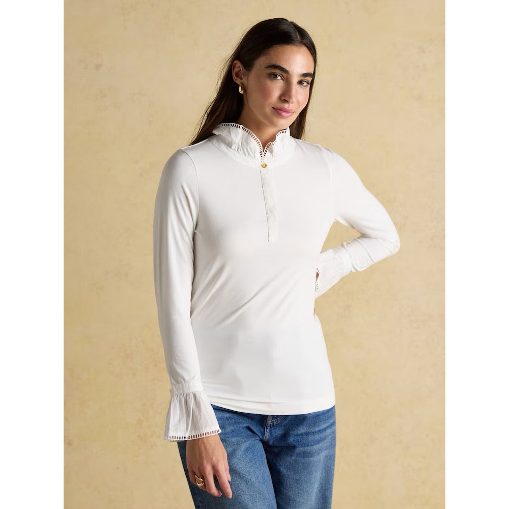 Joules Womens Kate Frill Top Q94498 White Clothing UK10 / White,UK12 / White,UK14 / White,UK16 / White