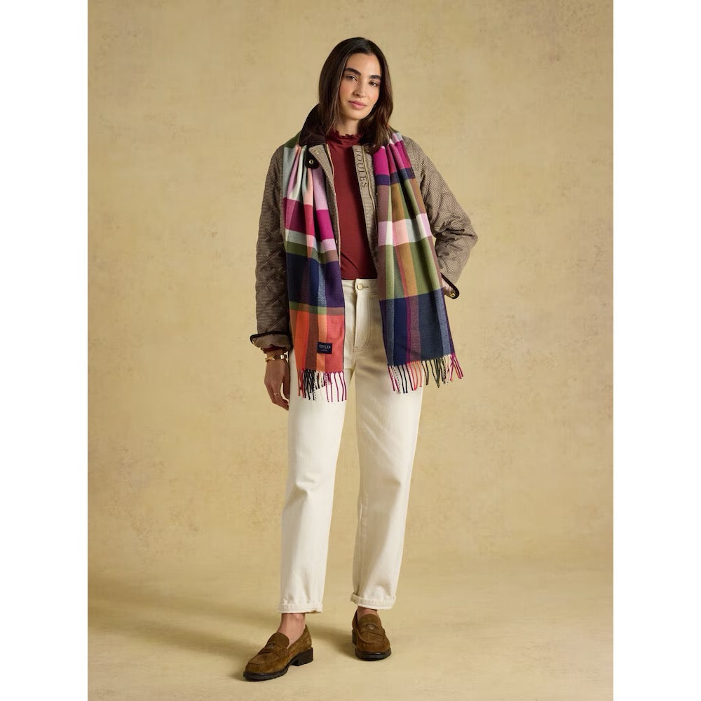 Joules Womens Langstree Scarf G13-989 Orange Khaki Check Clothing ONE SIZE / Orange