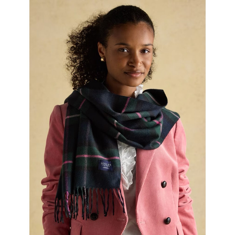 Joules Womens Langtree Scarf At705701 Navy Check Clothing ONE SIZE / Navy