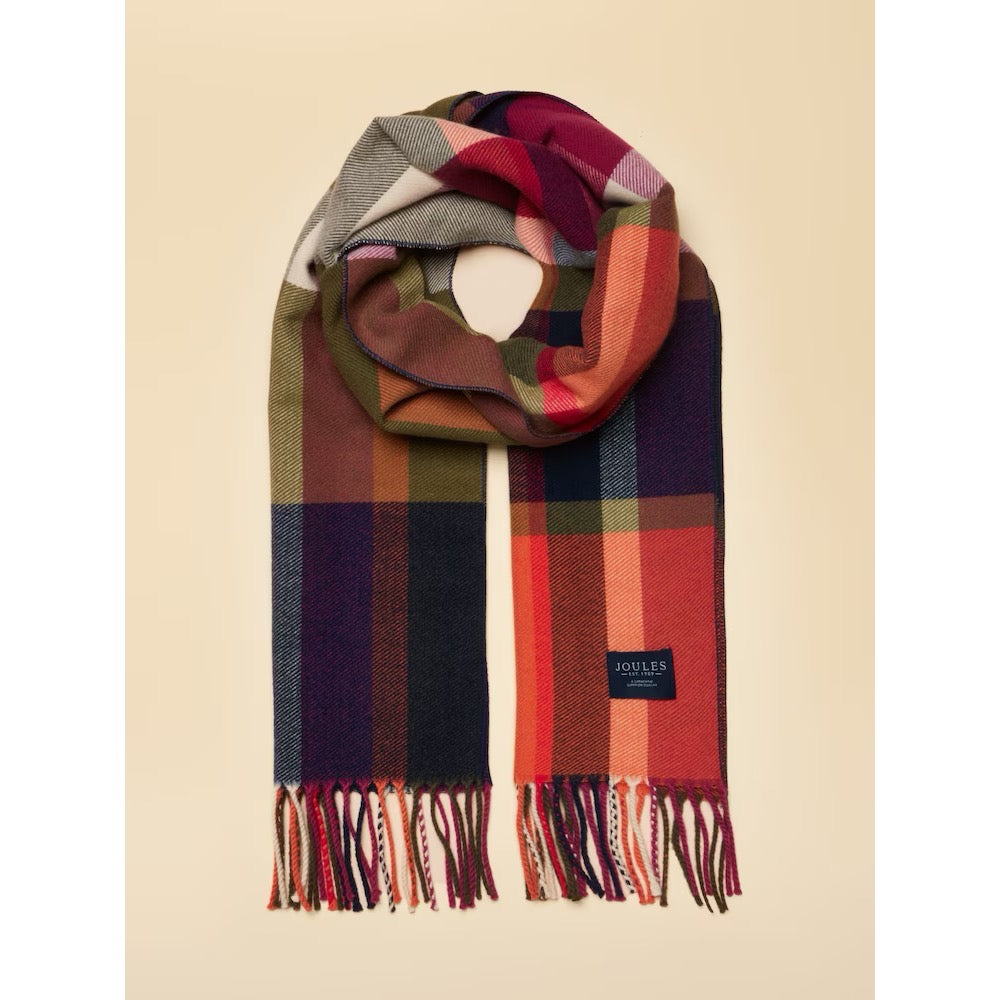Joules Womens Langtree Scarf G13-989 Khaki Orange Check