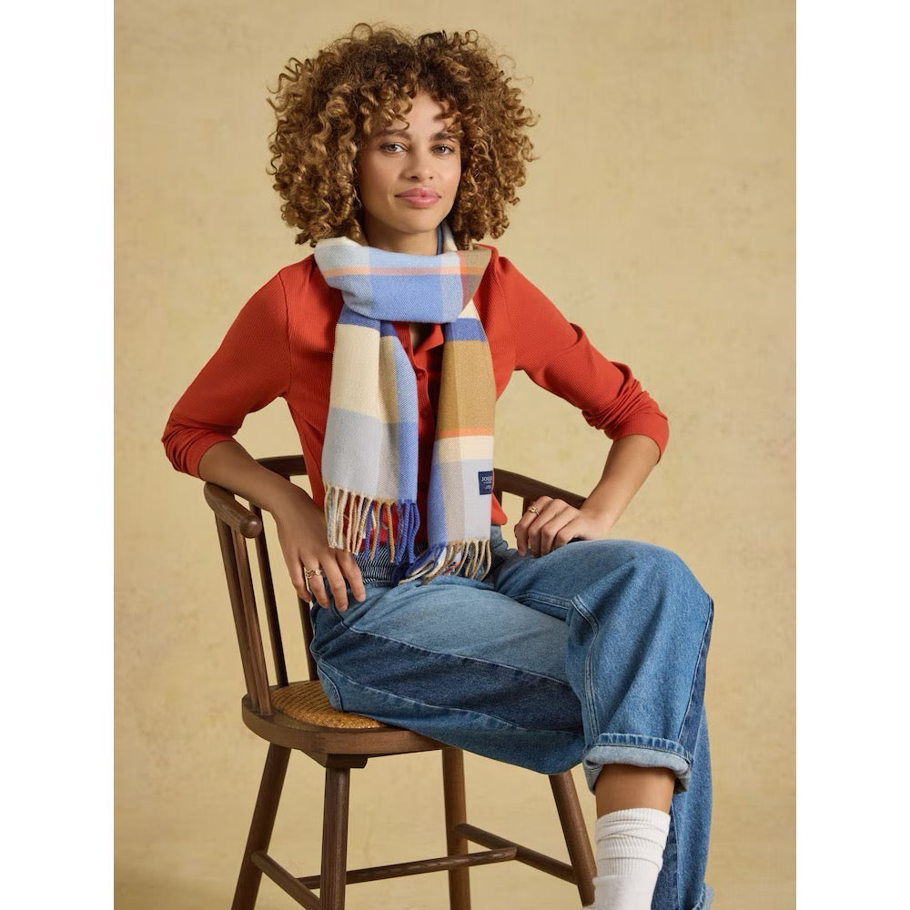 Joules Womens Langtree Scarf G13-990 Blue Brown Check
