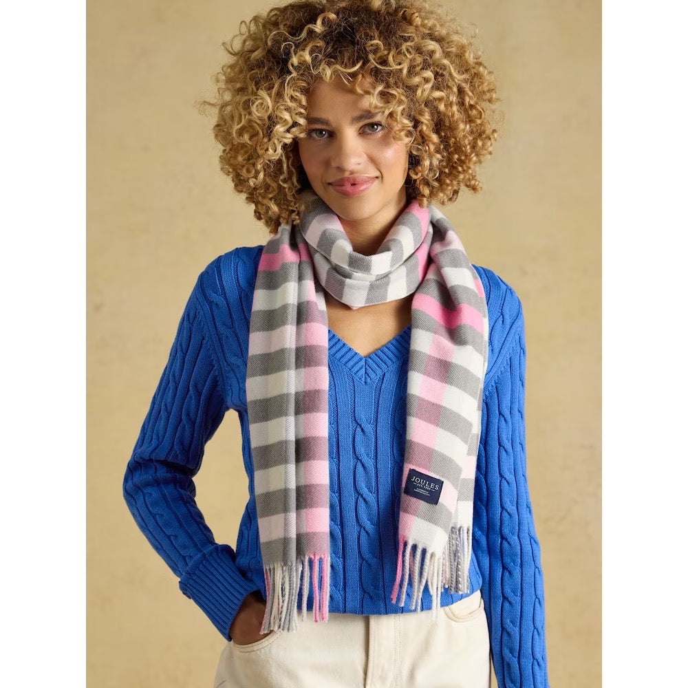 Joules Womens Langtree Scarf G90-790 Pink Grey Check