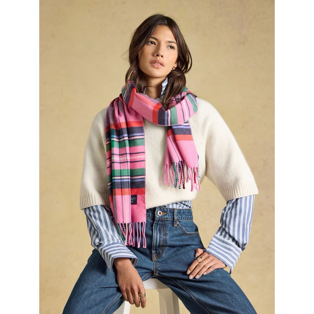 Joules Womens Langtree Scarf Y31156 Pink Green Check Clothing ONE SIZE / Pink