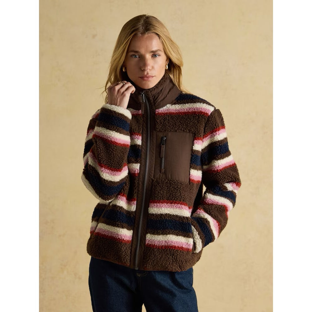 Joules Womens Lottie Chocolate Stripe Borg Fleece