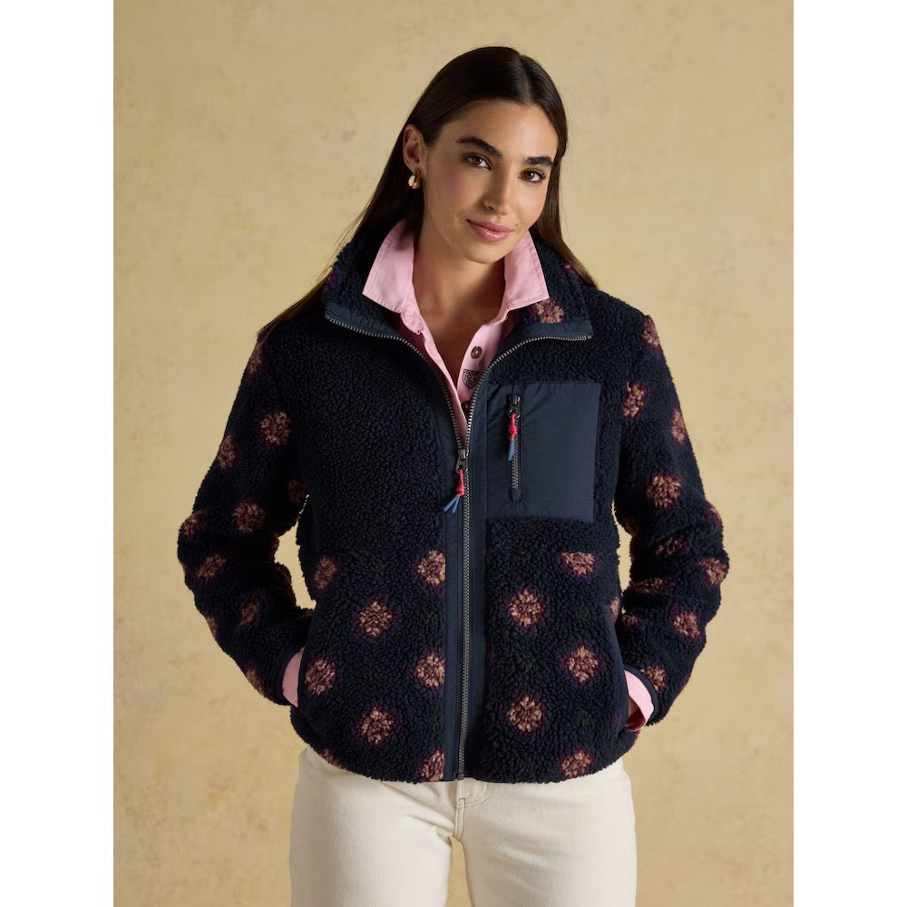 Joules Womens Lottie Navy Print Borg Fleece F22-127