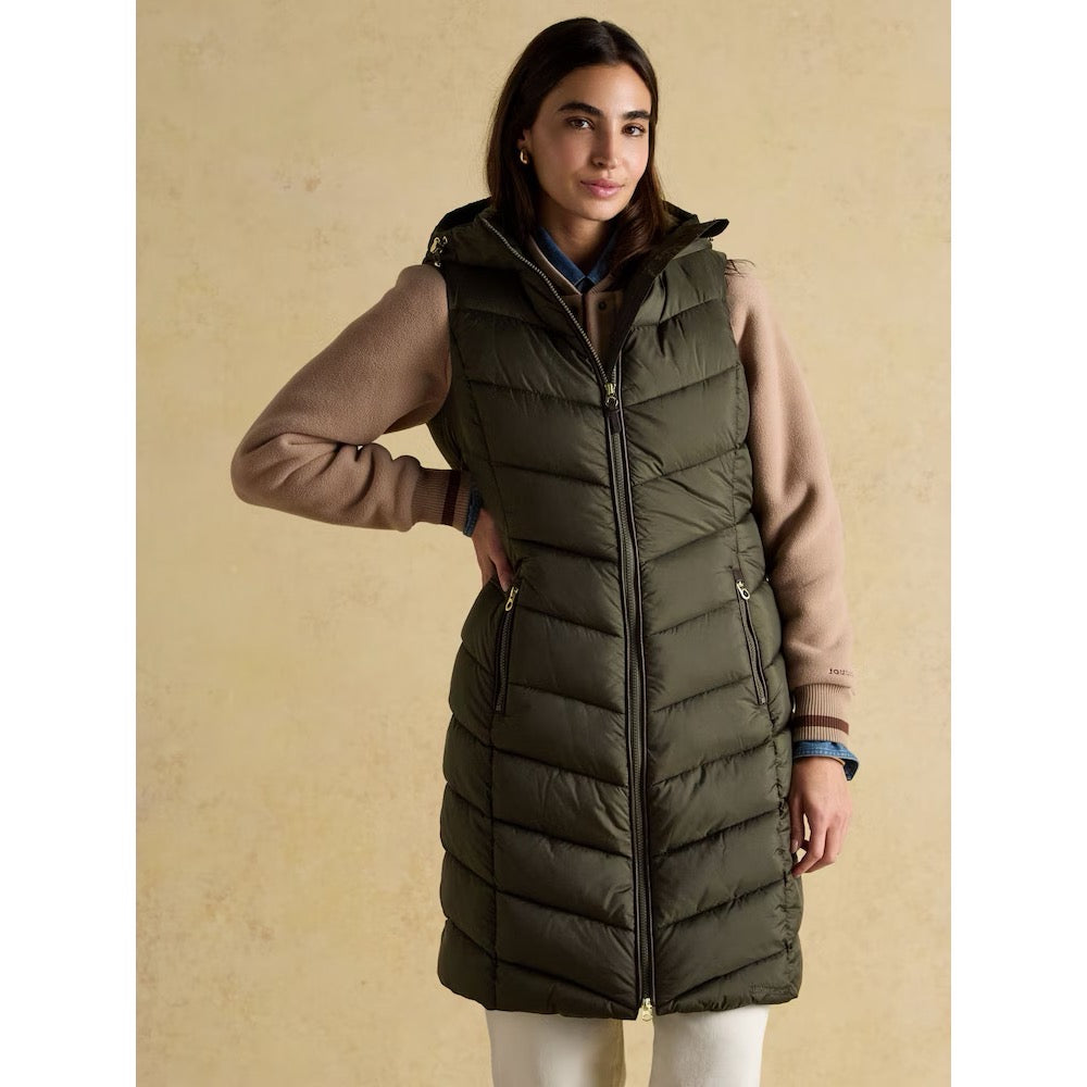 Joules Womens Moorsdale Longline Gilet F0760916 Khaki Clothing UK10 / Khaki,UK12 / Khaki,UK14 / Khaki,UK16 / Khaki,UK18 / Khaki