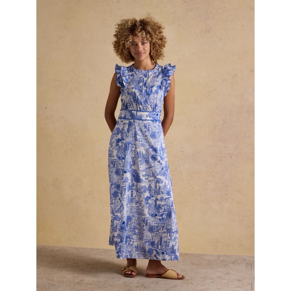 Joules Womens Samantha Maxi Dress Blue White Toile Clothing UK8 / Blue,UK10 / Blue,UK12 / Blue,UK14 / Blue,UK16 / Blue,UK18 / Blue