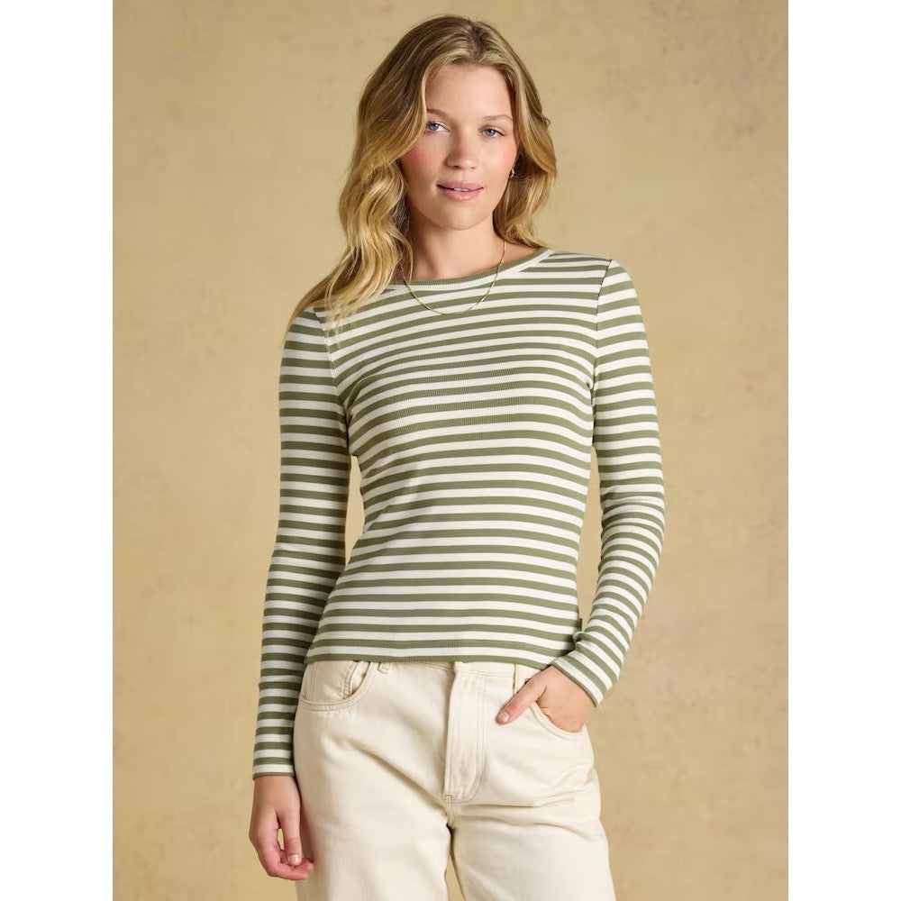 Joules Womens Sophie Top G57-558 Khaki Stripe Clothing UK8 / Khaki,UK10 / Khaki,UK12 / Khaki,UK16 / Khaki