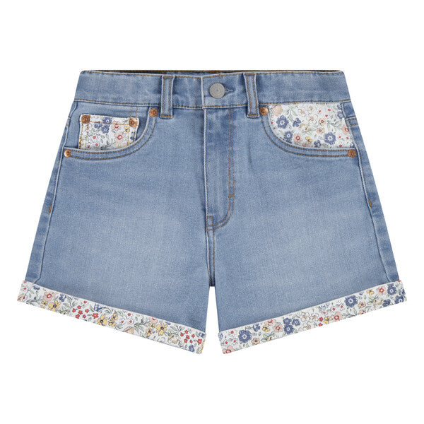 Levis Girls Denim Print Shorts 4Em214-L9v Clothing 10YRS / Mid Denim,12YRS / Mid Denim,14YRS / Mid Denim