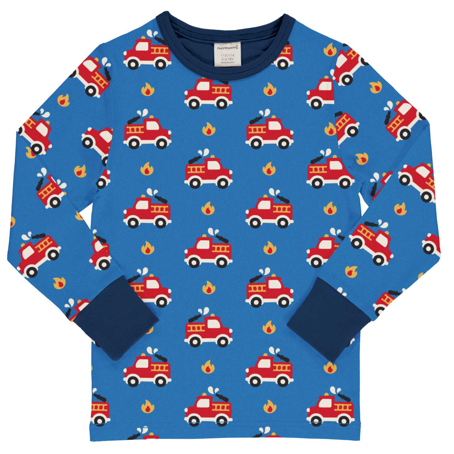 Maxomorra Fire Trucks Ls Top Aw24 Blue Clothing 2-3YRS / Blue,3-4YRS / Blue,4-5YRS / Blue,5-6YRS / Blue,7-8YRS / Blue