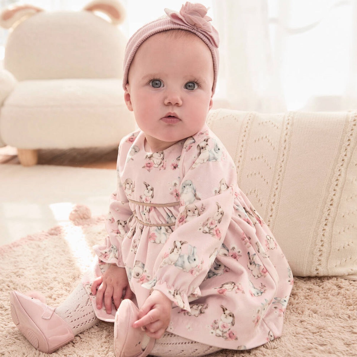 Mayoral Baby Girls Pink Bunny Dress 2809 Clothing 2-4M / Pink,4-6M / Pink,6-9M / Pink,12M / Pink,18M / Pink