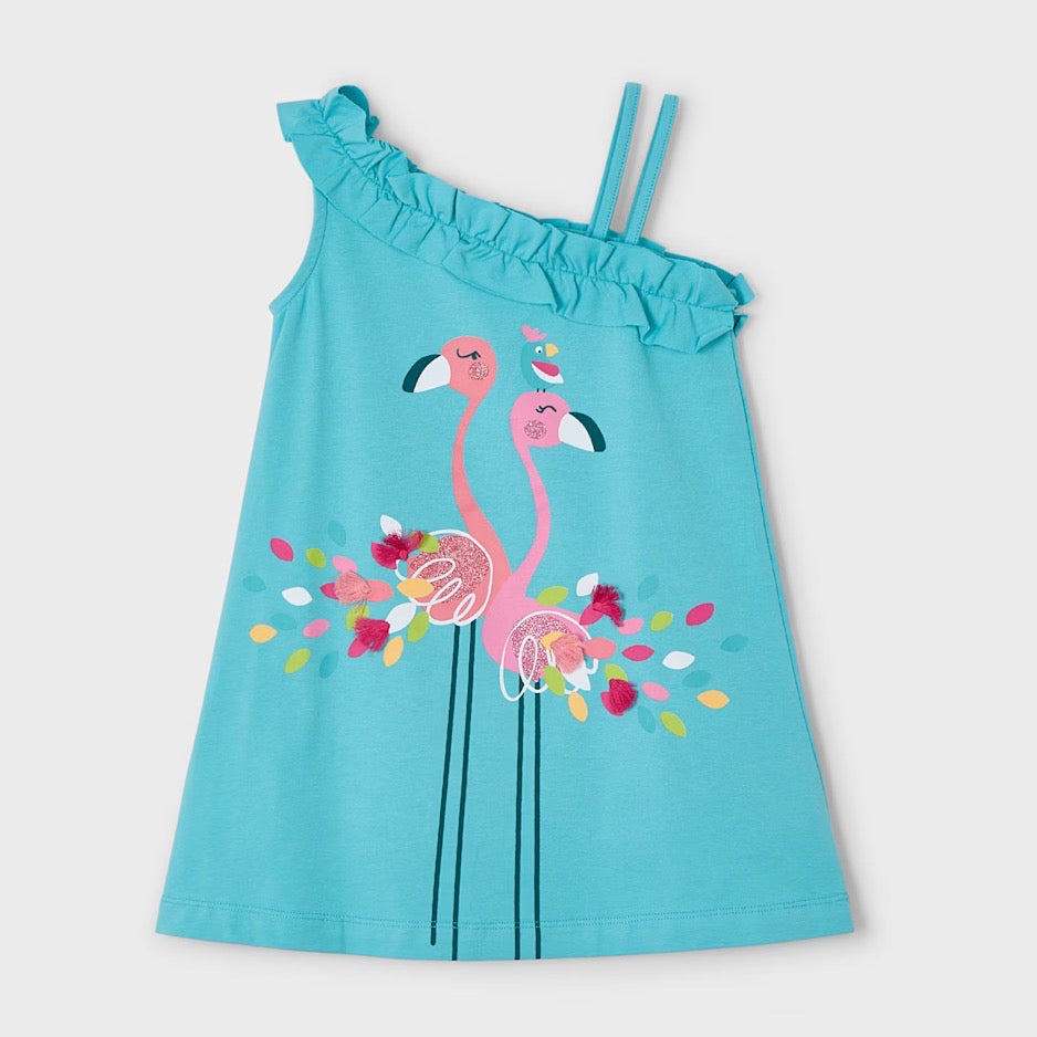 Mayoral Girls Dress 3937 Flamingo Clothing 3YRS / Turquoise,4YRS / Turquoise,5YRS / Turquoise,6YRS / Turquoise,8YRS / Turquoise